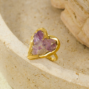 Colorful Raw Crystal Mosaic Heart Open Ring