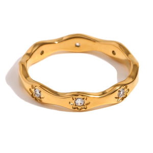 Dainty Celestial Starburst CZ Wavy Band Ring