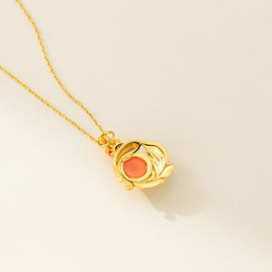 Enamel Koi Fish Gemstone Pendant Necklace