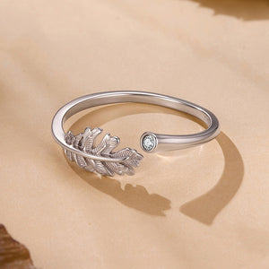 Minimalist Textured Oak Leaf CZ Stacking Ring