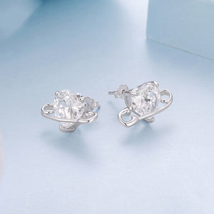 Dainty Heart CZ Stone Paperclip Stud Earrings