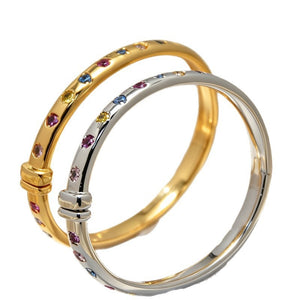 Dainty Rainbow CZ Hinged Bangle Bracelet