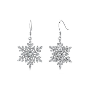 Dainty Snowflake Pave CZ Drop Hook Earrings