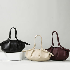 Pleated Leather Dual Knot Shoulder Handbag