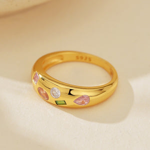 Geometric Multicolor Crystal Dome Band Ring