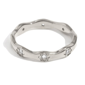 Dainty Celestial Starburst CZ Wavy Band Ring