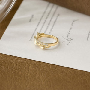 Gold Brushed Wavy Twist Half Pave Band Ring