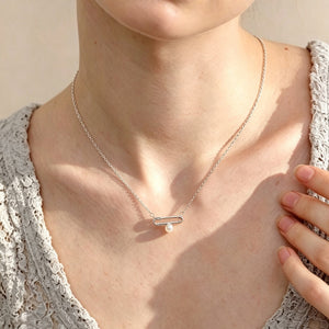 Classic Pearl Paperclip CZ Pendant Necklace