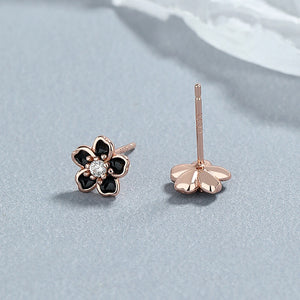 Enamel Cherry Blossom Crystal Stud Earrings