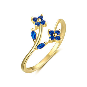 Blue Flower Branch CZ Stacking Bypass Ring