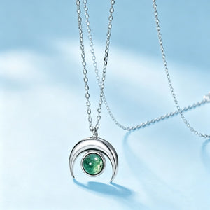 Crescent Moon Round Stone Charm Necklace