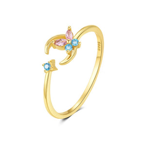Butterfly Moon Star CZ Adjustable Open Ring