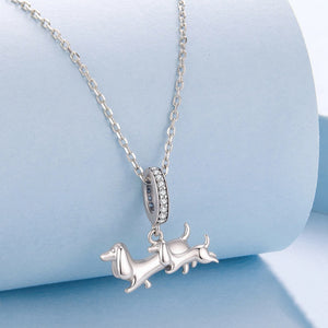 Dachshund Dog Pave CZ Bail Charm Necklace