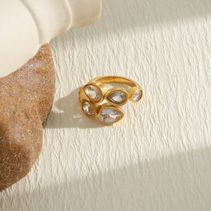 Sparkling Teardrop Crystal Open Bypass Ring