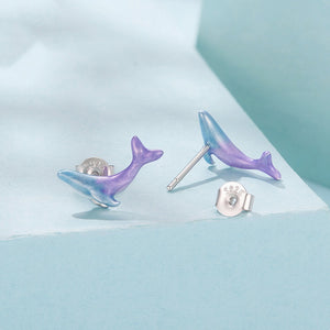 Gradient Ocean Whale Enamel Stud Earrings