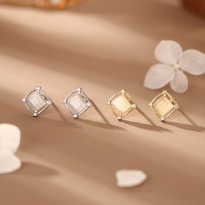 Dainty Cat's Eye Hollow Square Stud Earrings