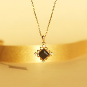 Princess Black CZ Filigree Pendant Necklace