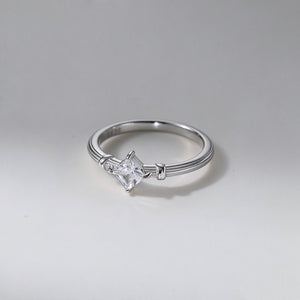 Tiny Princess Cut Solitaire Textured Band Ring