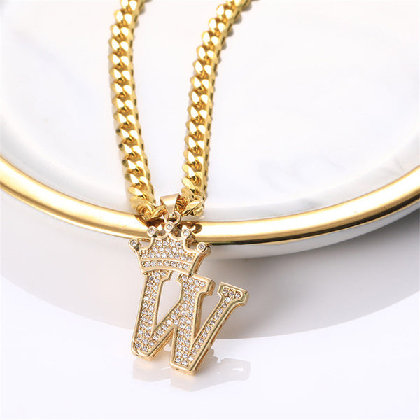 Gold Crown Initial Letter Necklace