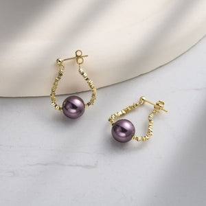 Dainty Crushed Silver Bead Pearl Drop Earrings