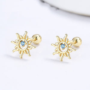 Tiny Sunburst Blue CZ Cartilage Stud Earrings