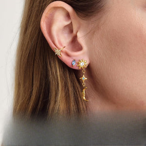 Celestial Sun Star Moon CZ Drop Stud Earrings