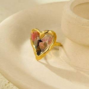 Colorful Raw Crystal Mosaic Heart Open Ring