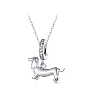 Pave CZ Loop Dachshund Pendant Necklace