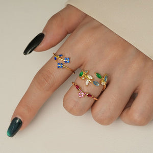 Multi-Color Leaf Twig Stacking Bypass Ring