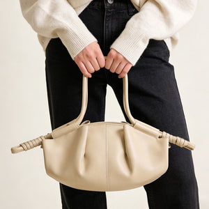 Pleated Leather Dual Knot Shoulder Handbag