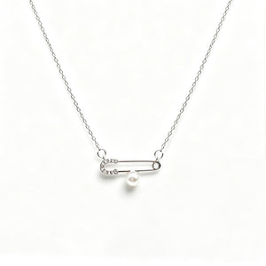 Classic Pearl Paperclip CZ Pendant Necklace