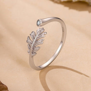 Minimalist Textured Oak Leaf CZ Stacking Ring