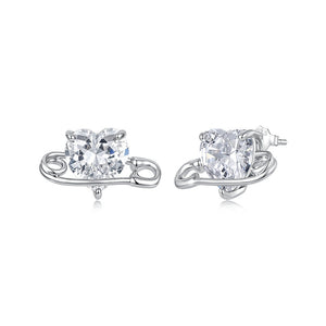 Dainty Heart CZ Stone Paperclip Stud Earrings