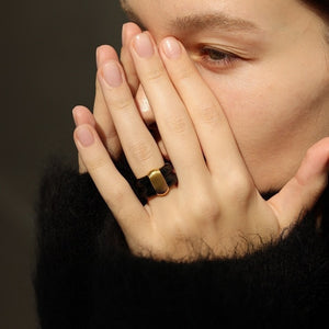 Chunky Dual Ribbed Enamel Dome Band Ring
