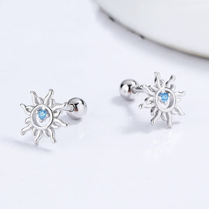 Tiny Sunburst Blue CZ Cartilage Stud Earrings