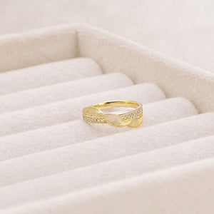 Gold Brushed Wavy Twist Half Pave Band Ring