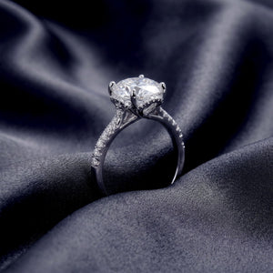 Round Moissanite Hidden Halo Pave Band Ring