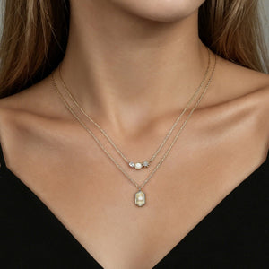 Opal Sunburst Rays Hexagon Charm Necklace