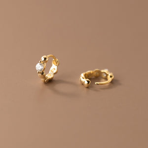 Tiny Round CZ Beaded Huggie Hoop Earrings