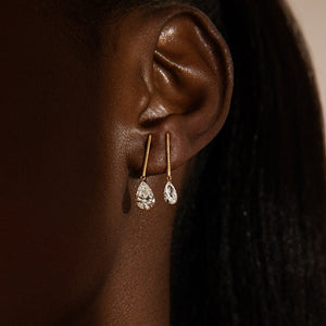 Classic Linear Bar Pear CZ Drop Stud Earrings
