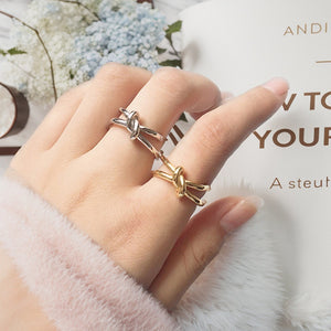 Minimalist Dual Band Tied Knot Stackable Ring