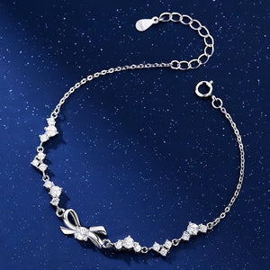 Bow Heart Triple CZ Adjustable Chain Bracelet