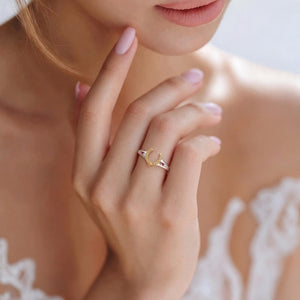 Dainty Two-Tone Horseshoe Crystal Band Ring