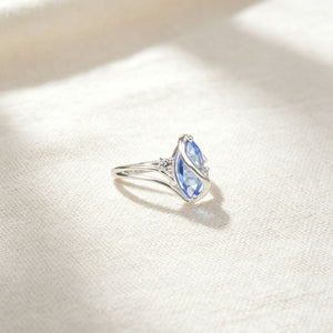 Dainty Blue Marquise CZ Swirl Twist Band Ring
