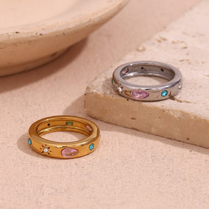 Multi Colorful Gems Chunky Dome Band Ring