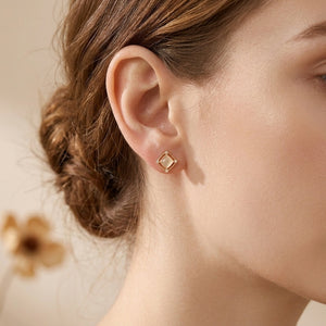 Dainty Cat's Eye Hollow Square Stud Earrings
