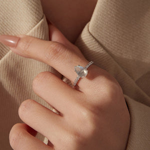 Pear Labradorite Half Pave Accent Band Ring