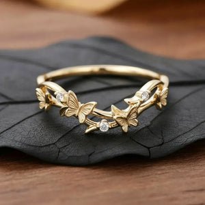 Sculpted Textured Butterfly Vine CZ Band Ring
