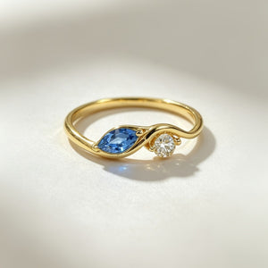 Two-Tone Double Shape CZ Wave Band Ring