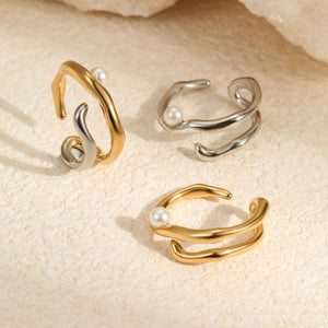 Organic Wavy Pearl Double Strand Open Ring